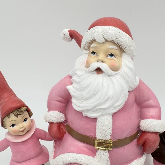 December Diamonds Retro Pink Dancing Santa Claus With Elves Christmas Figure NEW - Picture 6 of 11